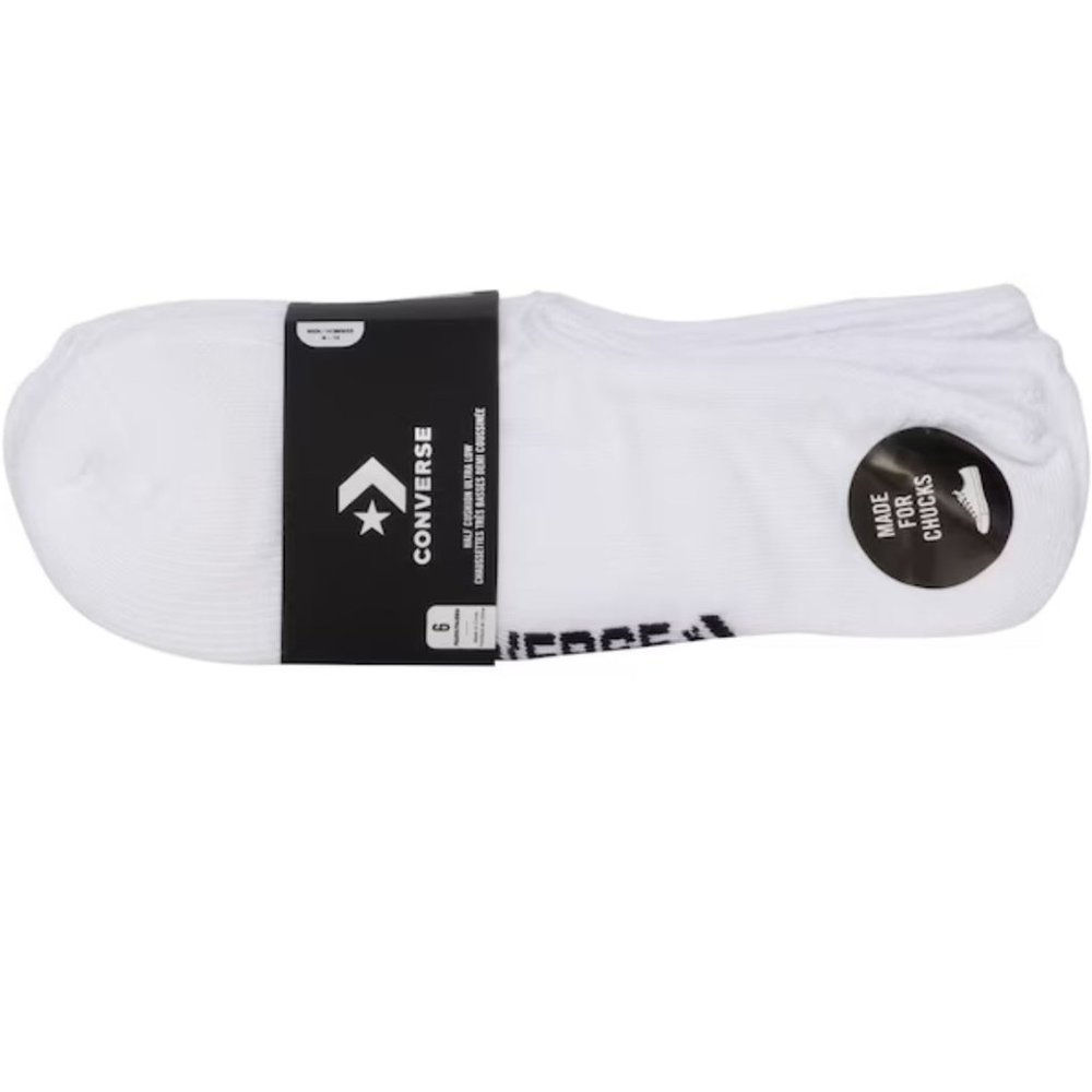 Converse Men's 6-Pack No Show Socks White/Black Size 6-12